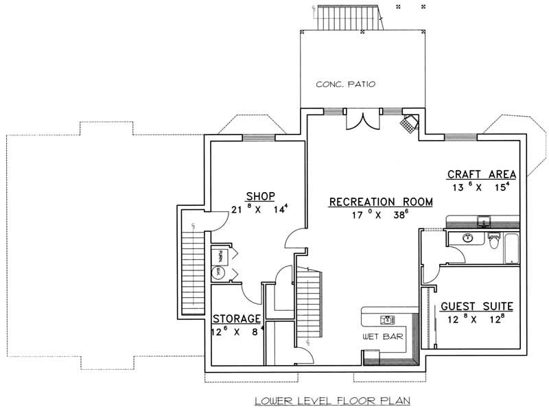 Floor Plan Basement of Log Cabin Plan #132-1300