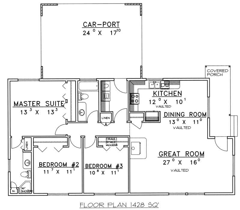 Floor Plan First Story of Country Plan #132-1301