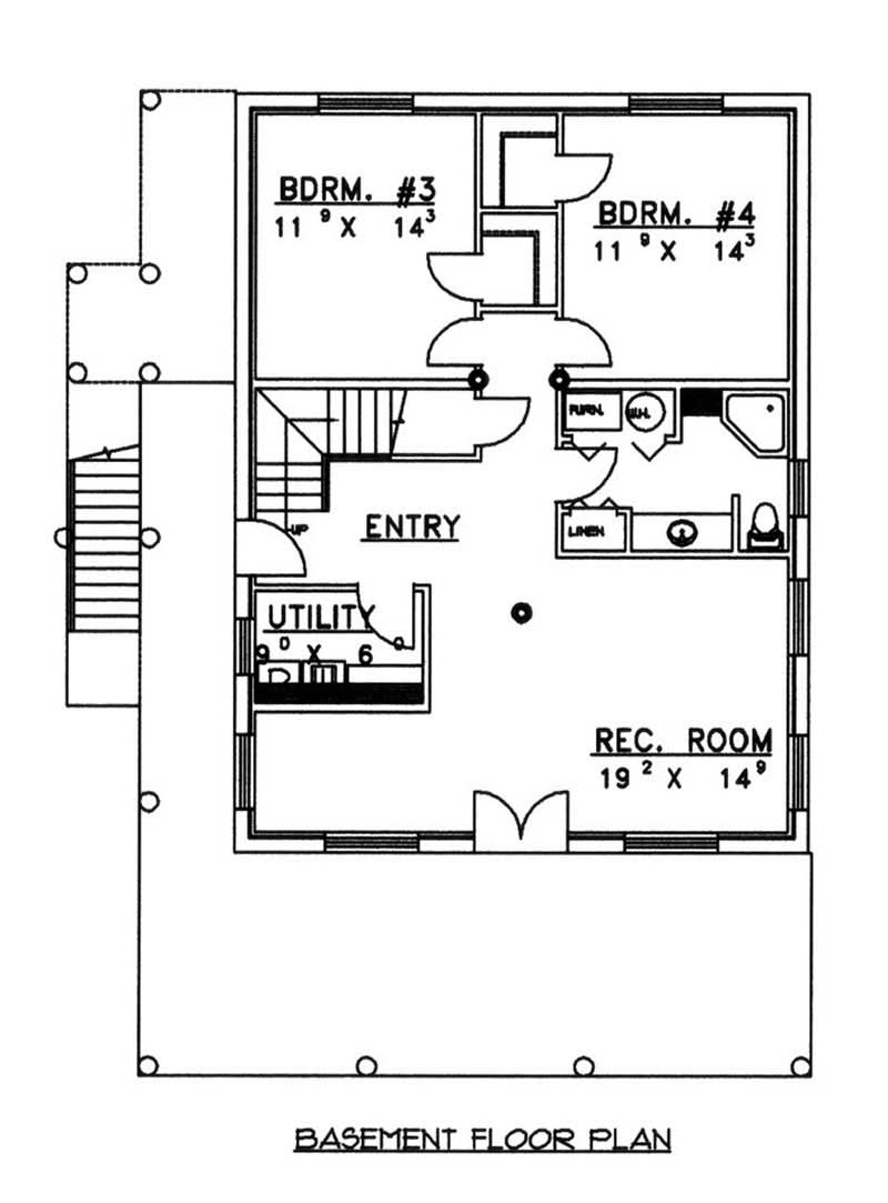 Floor Plan Basement of Log Cabin Plan #132-1302