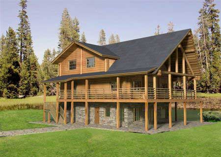 Front Elevation of this Log Cabin House (#132-1302) at The Plan Collection.