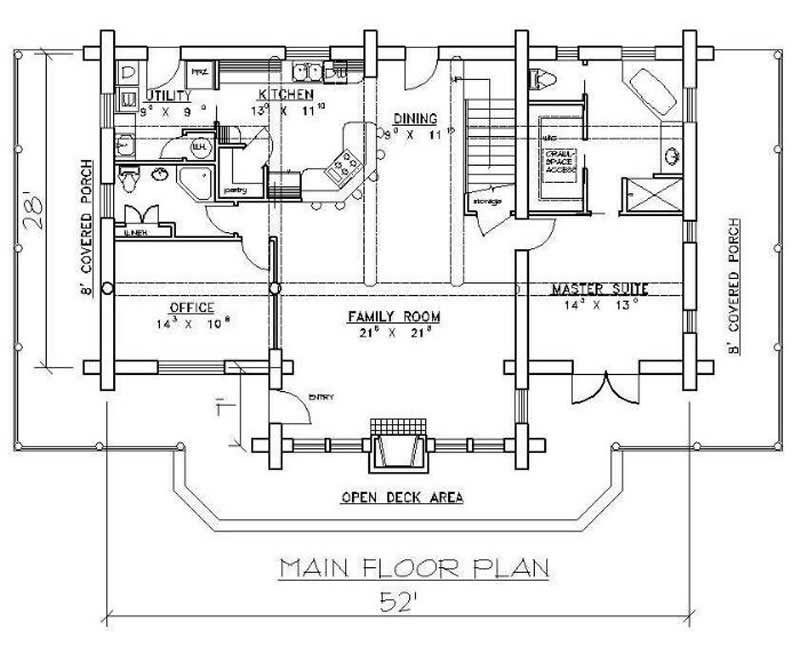Floor Plan First Story of Log Cabin Plan #132-1303