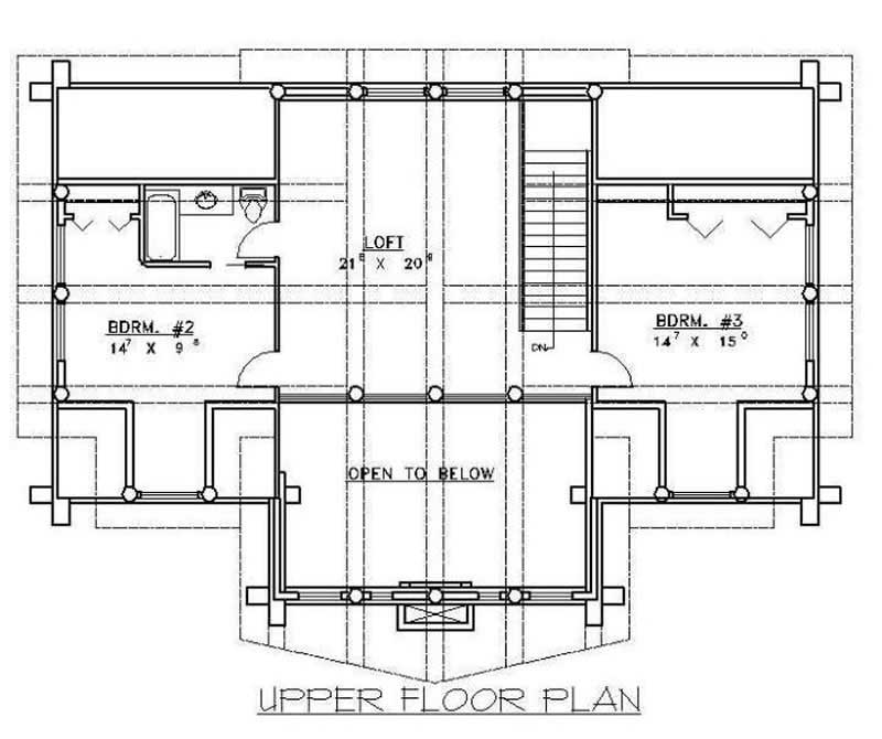 Floor Plan Second Story of Log Cabin Plan #132-1303