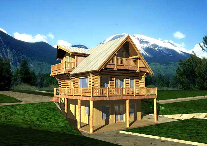 Front Elevation of this Log Cabin House (#132-1304) at The Plan Collection.