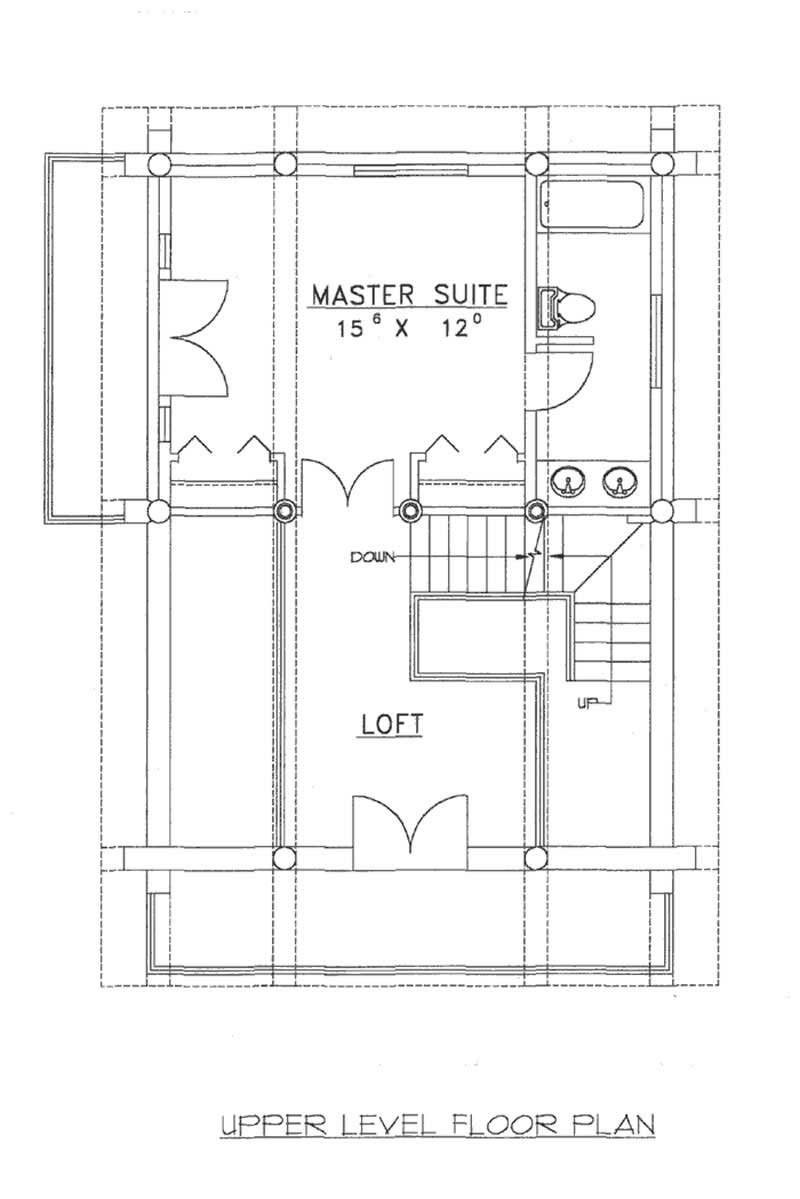 Floor Plan Second Story of Log Cabin Plan #132-1304