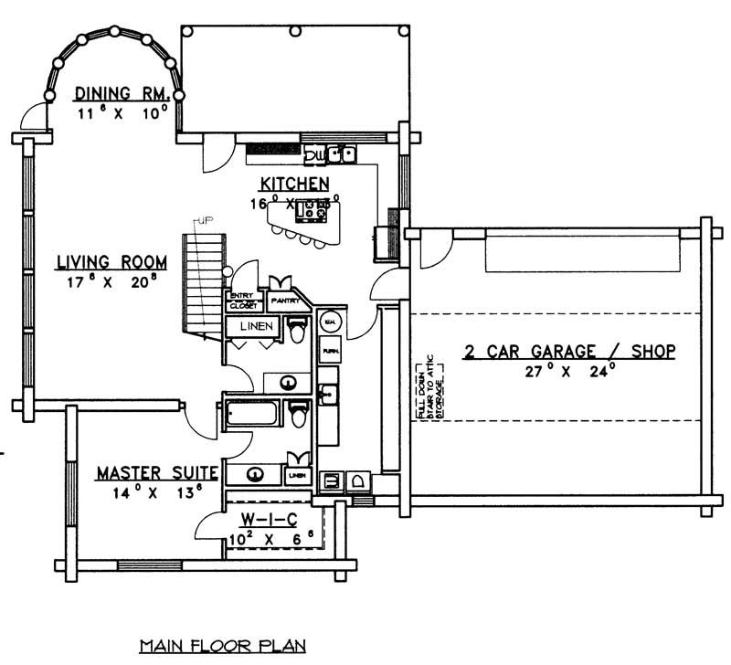 Floor Plan First Story of Log Cabin Plan #132-1305
