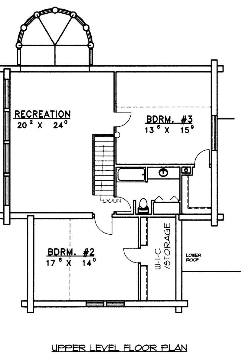 Floor Plan Second Story of Log Cabin Plan #132-1305