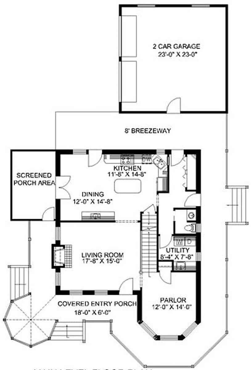Main Level of Victorian Plan #132-1307