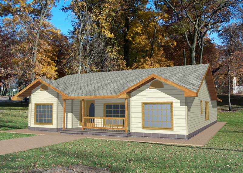 Front Elevation of this Ranch House (#132-1317) at The Plan Collection.