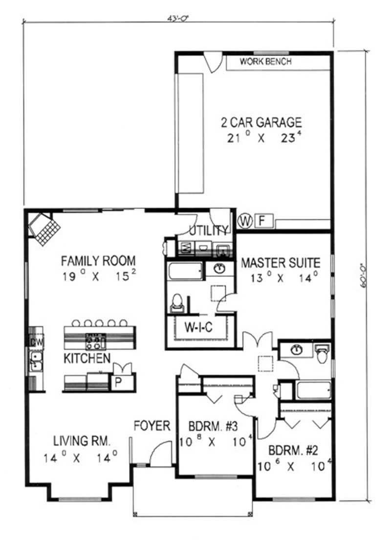Floor Plan First Story of Ranch Plan #132-1317