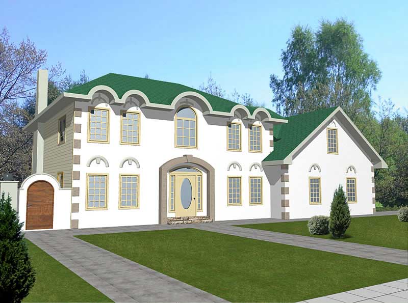 Front Elevation of this Contemporary House (#132-1323) at The Plan Collection.