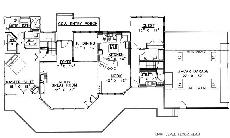 Floor Plan First Story of Craftsman Plan #132-1325
