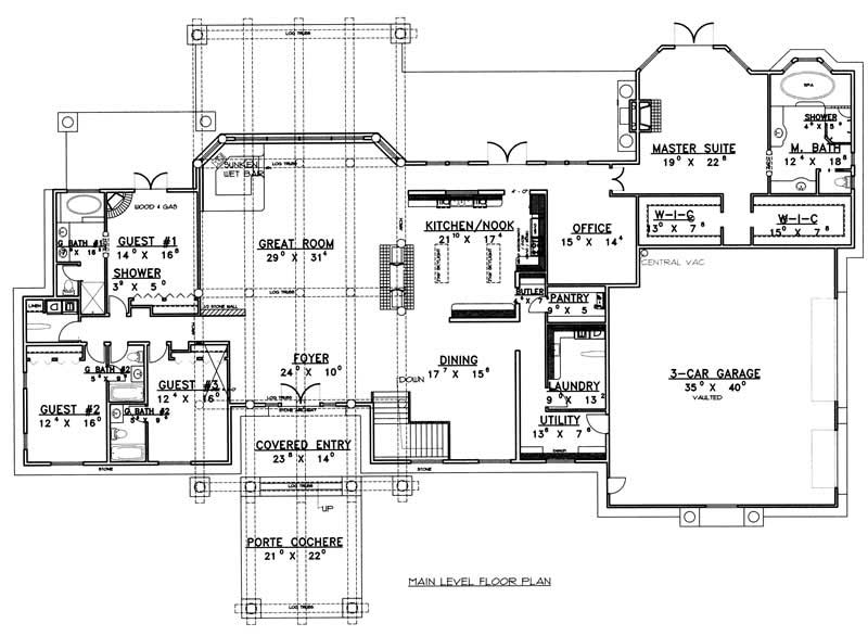 Floor Plan First Story of Log Cabin Plan #132-1326