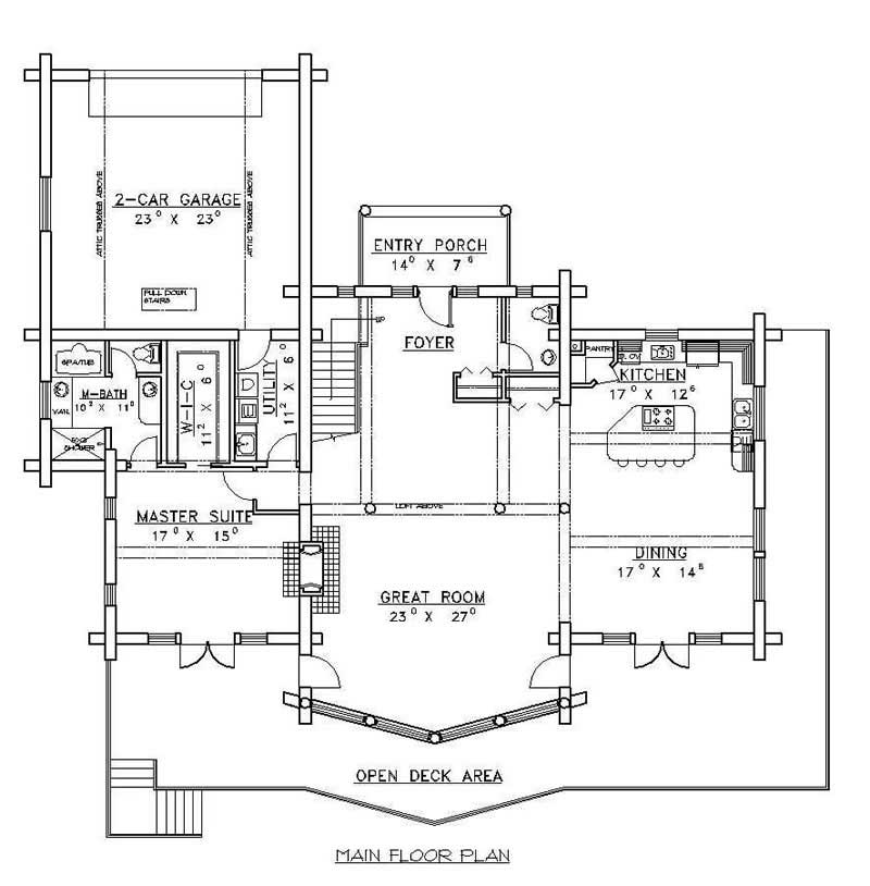 Floor Plan First Story of Log Cabin Plan #132-1328