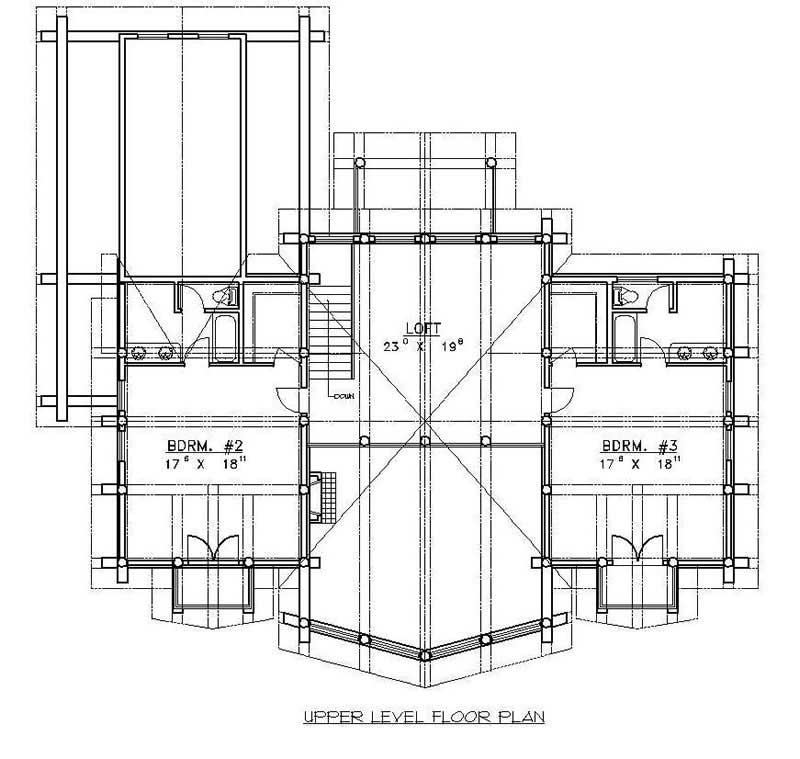 Floor Plan Second Story of Log Cabin Plan #132-1328