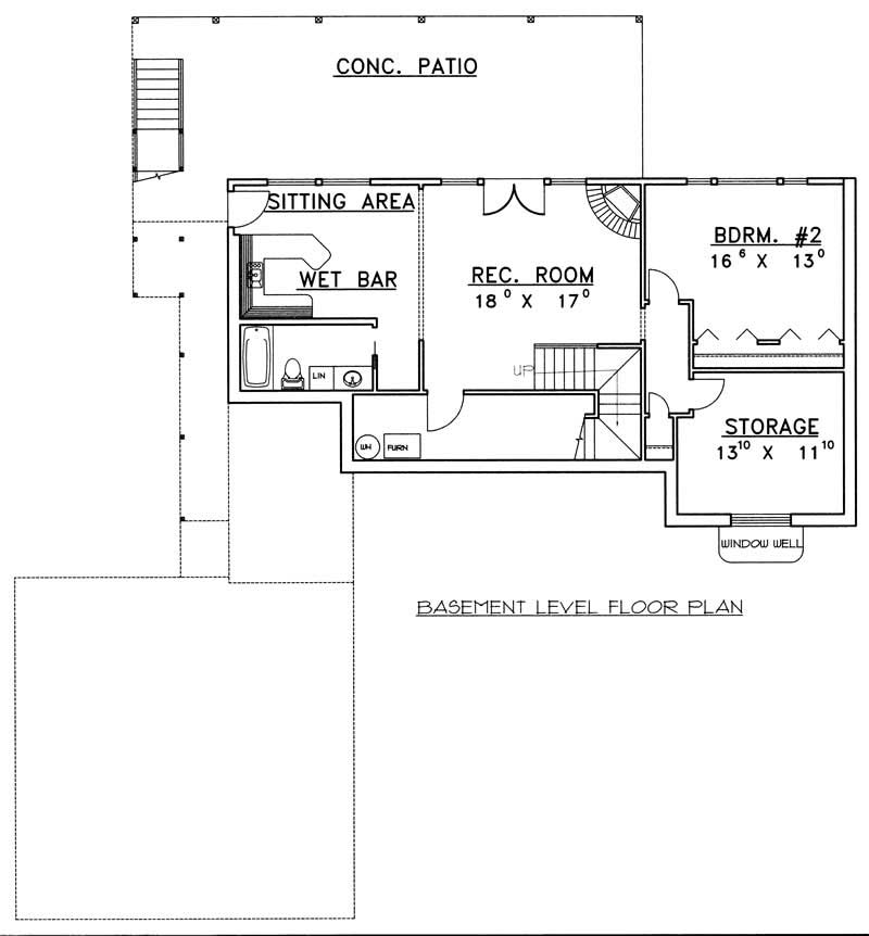 Floor Plan Basement of Ranch Plan #132-1329