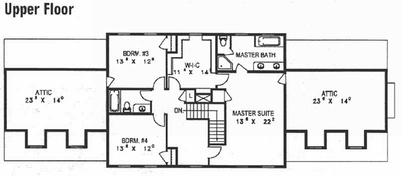 Floor Plan Second Story of Colonial Plan #132-1332