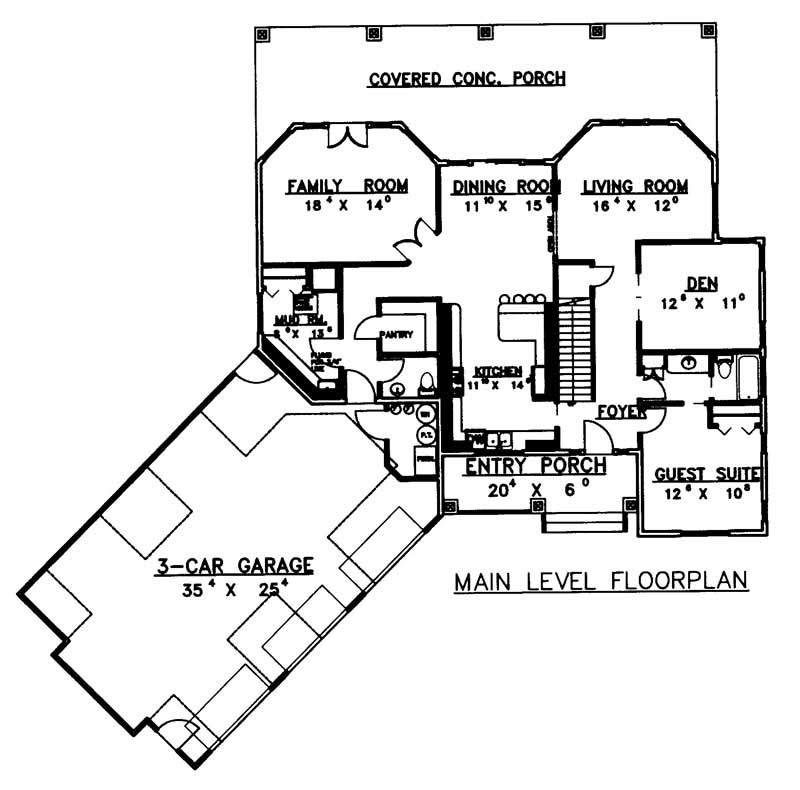 Floor Plan First Story of Country Plan #132-1338
