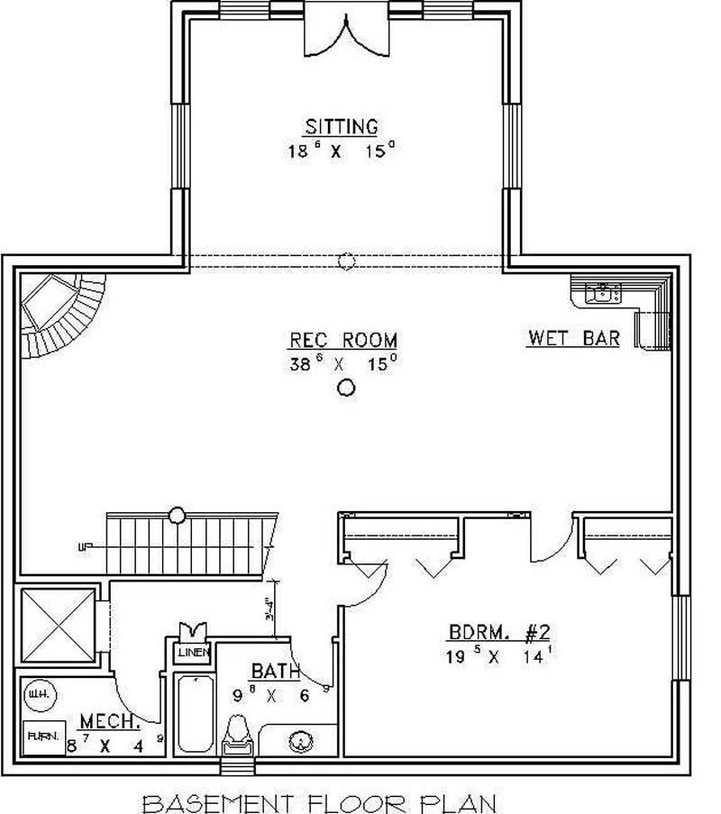 Floor Plan Basement of Log Cabin Plan #132-1342