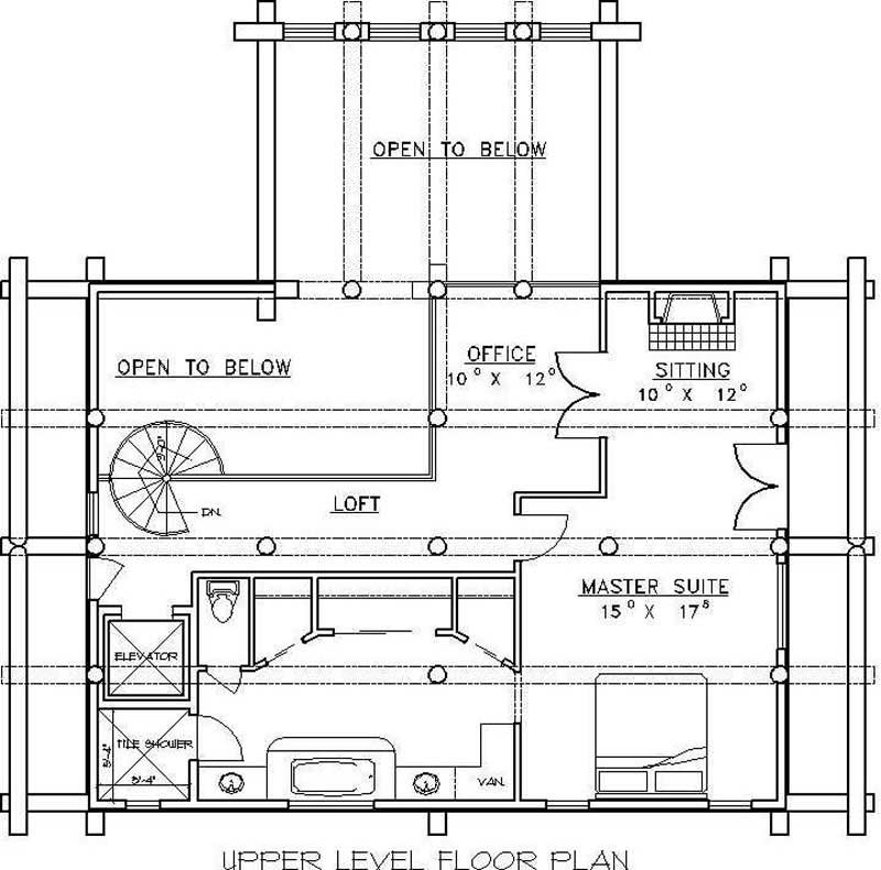 Floor Plan Second Story of Log Cabin Plan #132-1342