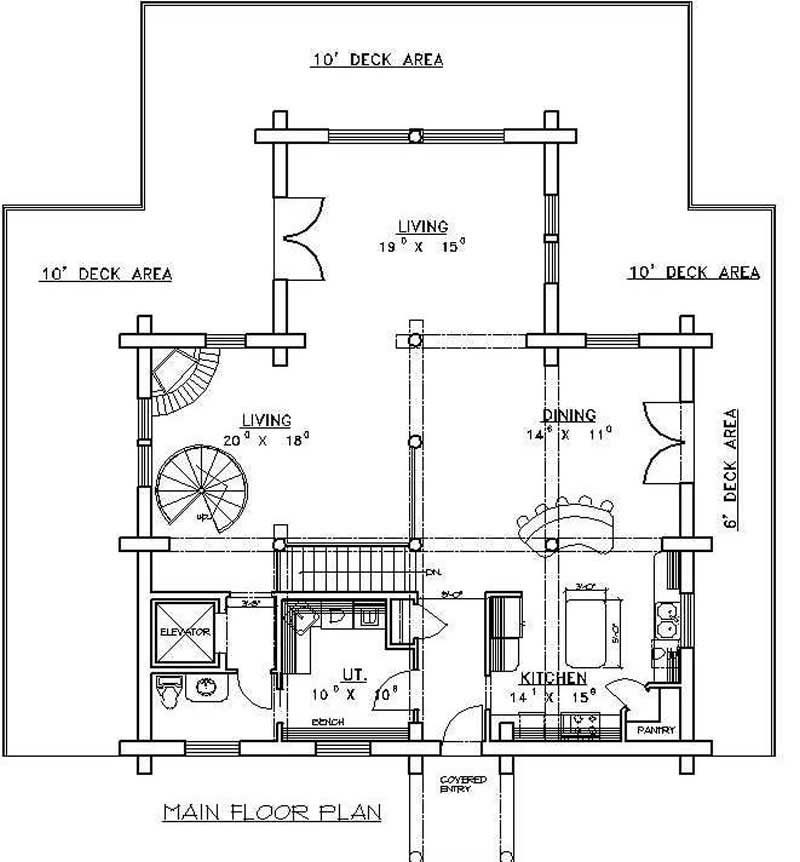 Floor Plan First Story of Log Cabin Plan #132-1342
