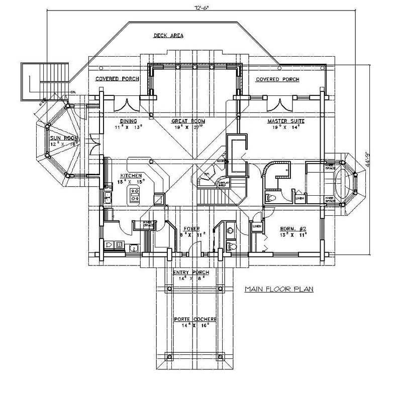 Floor Plan Basement of Log Cabin Plan #132-1344