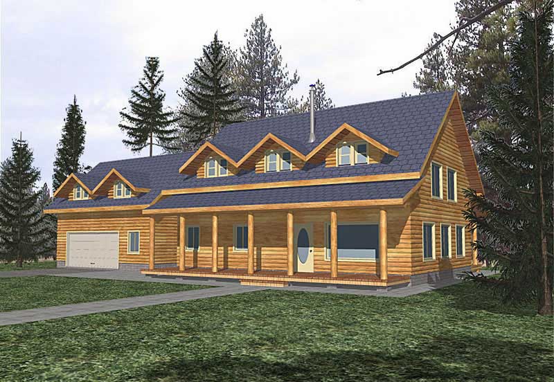 Front Elevation of this Log Cabin House (#132-1345) at The Plan Collection.