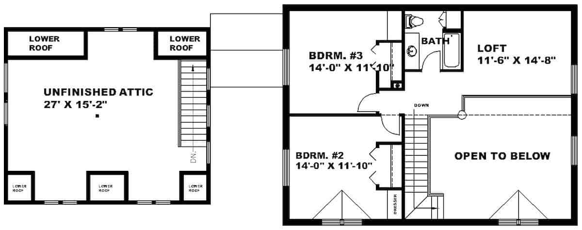 Upper Level of Log Cabin Plan #132-1345
