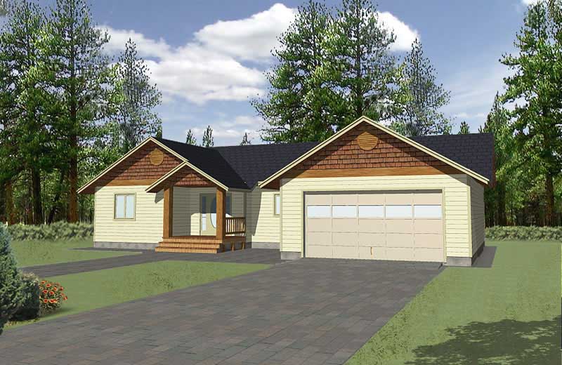 Front Elevation of this Ranch House (#132-1356) at The Plan Collection.
