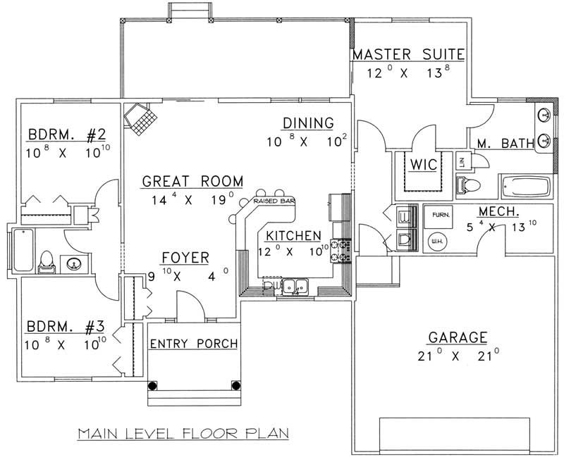 Floor Plan First Story of Ranch Plan #132-1356