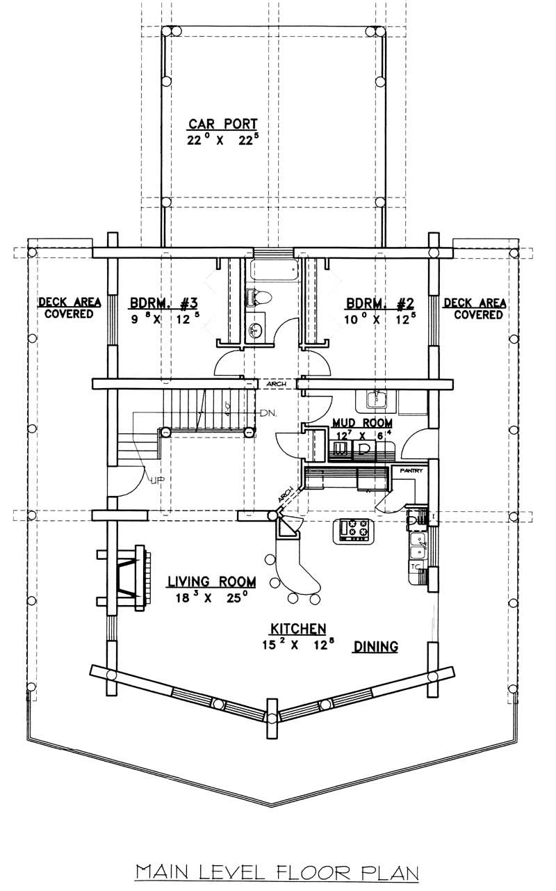 Floor Plan First Story of Log Cabin Plan #132-1357