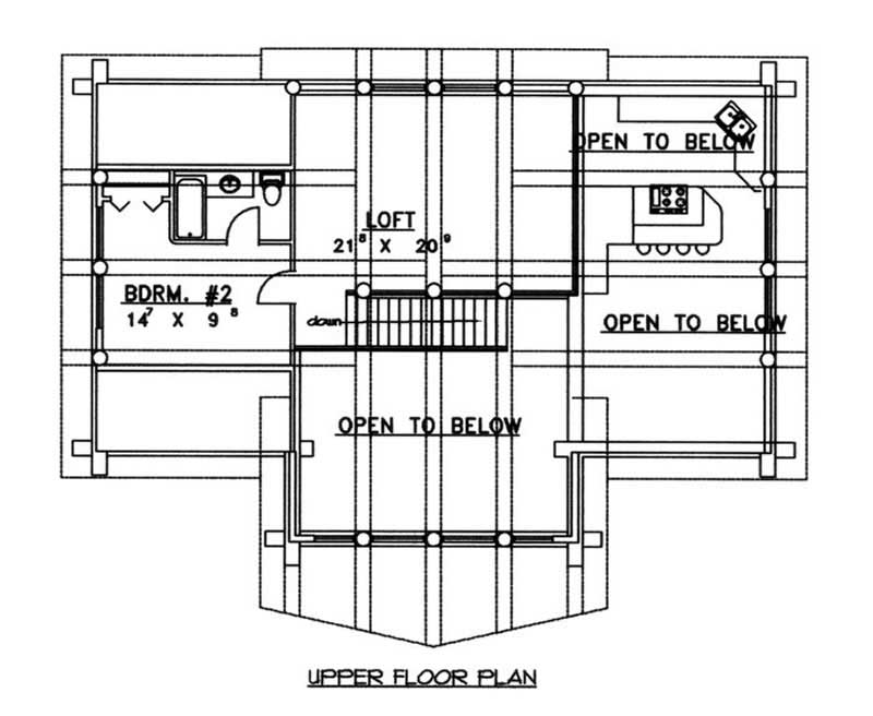 Floor Plan Second Story of Log Cabin Plan #132-1358