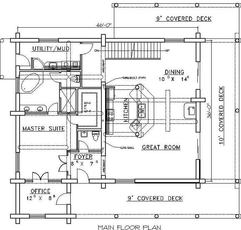 Floor Plan First Story of Log Cabin Plan #132-1359