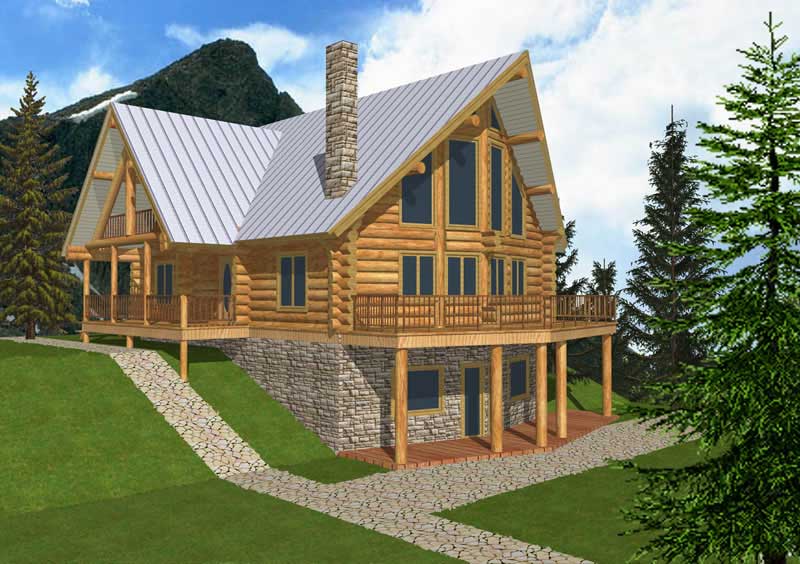 Front Elevation of this Log Cabin House (#132-1361) at The Plan Collection.