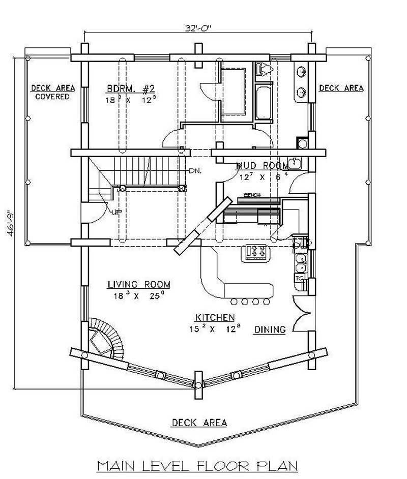 Floor Plan First Story of Log Cabin Plan #132-1361