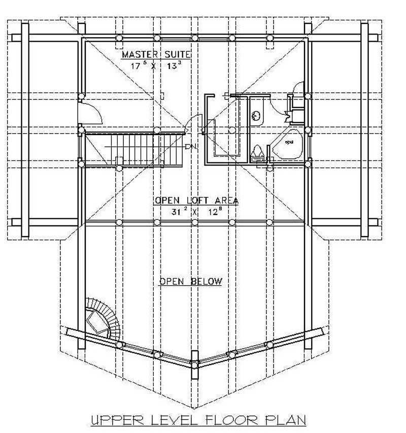 Floor Plan Second Story of Log Cabin Plan #132-1361