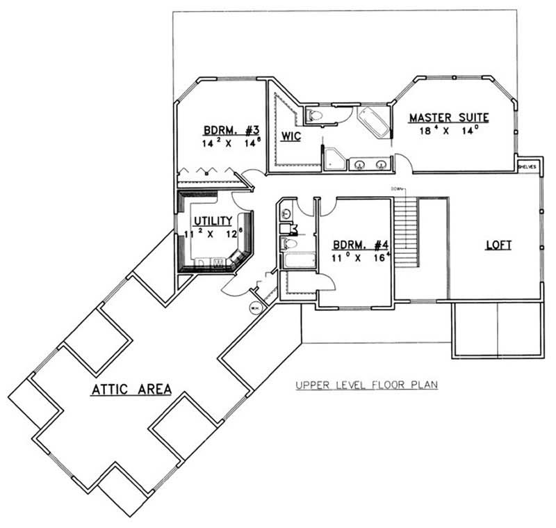 Floor Plan Second Story of Country Plan #132-1362