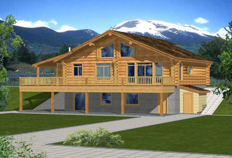 Front Elevation of this Log Cabin House (#132-1367) at The Plan Collection.