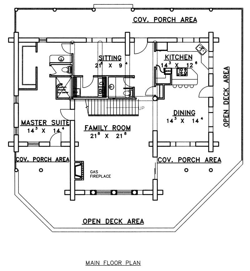Floor Plan First Story of Log Cabin Plan #132-1368