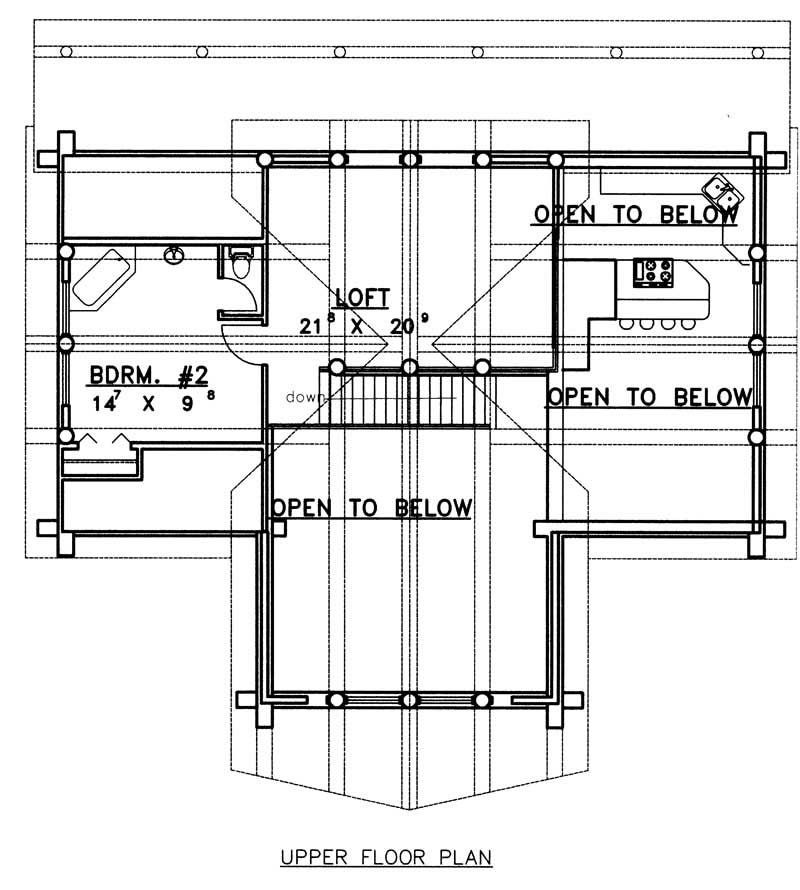 Floor Plan Second Story of Log Cabin Plan #132-1368