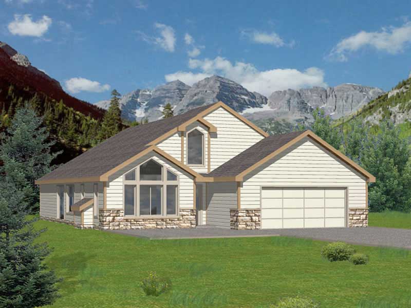 Front Elevation of this Ranch House (#132-1376) at The Plan Collection.