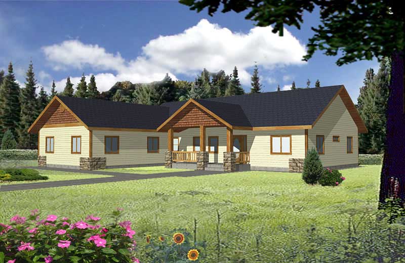 Front Elevation of this Ranch House (#132-1379) at The Plan Collection.