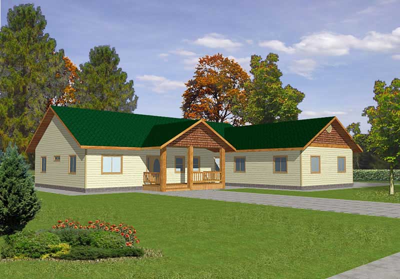Front Elevation of this Ranch House (#132-1383) at The Plan Collection.
