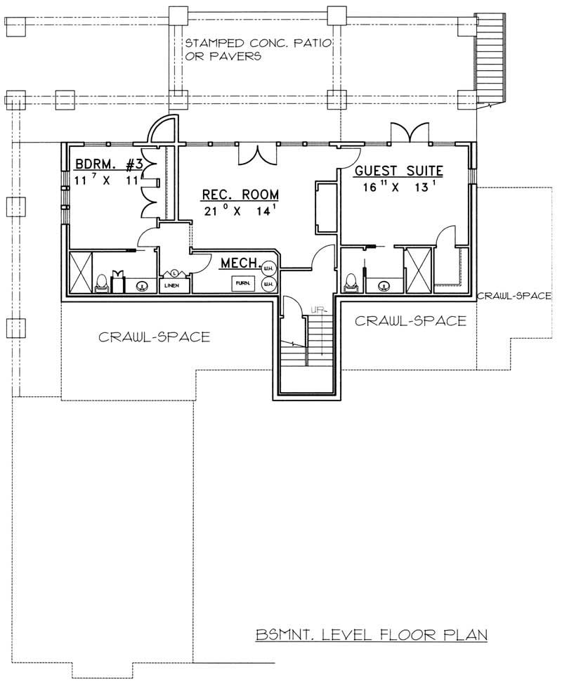 Floor Plan Basement of Craftsman Plan #132-1385