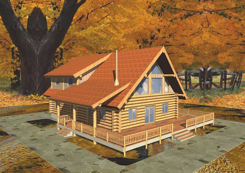 Front Elevation of this Log Cabin House (#132-1387) at The Plan Collection.