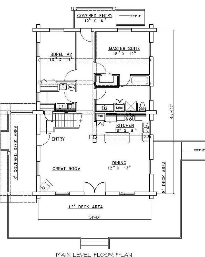 Floor Plan First Story of Log Cabin Plan #132-1387