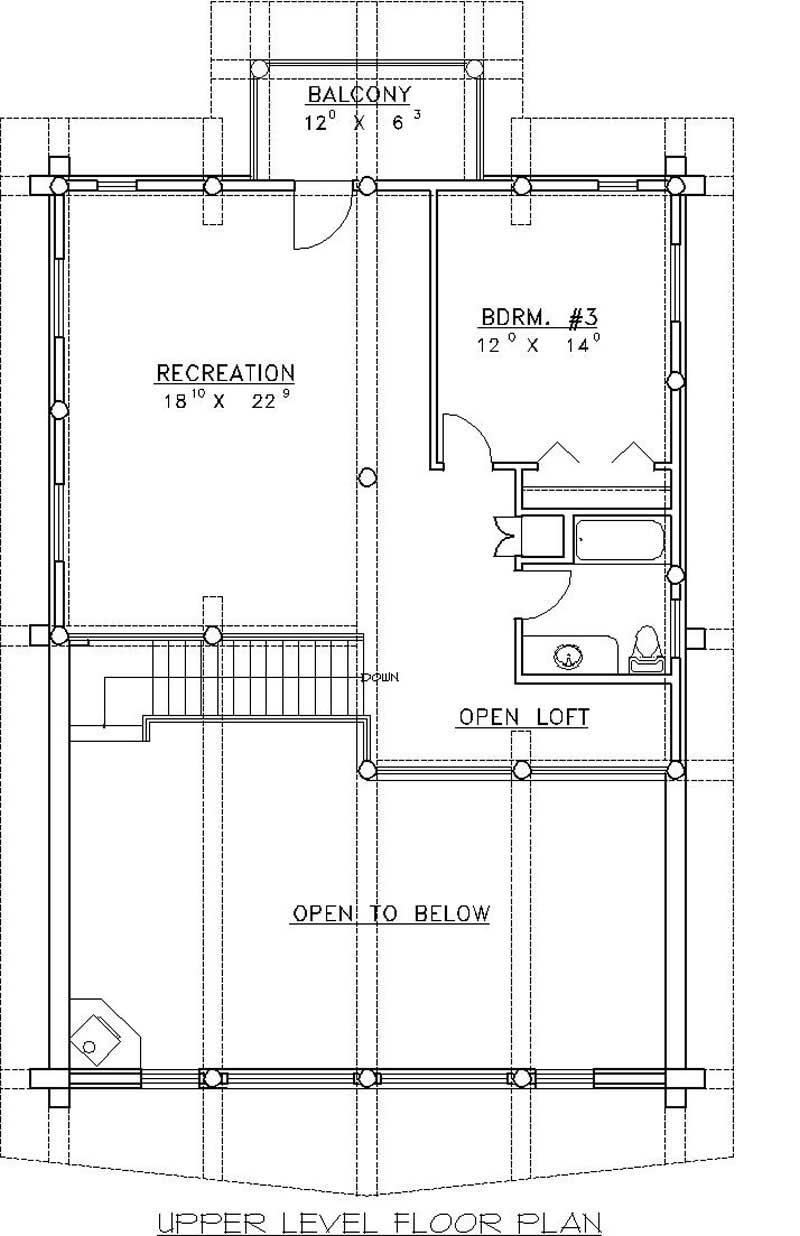 Floor Plan Second Story of Log Cabin Plan #132-1387