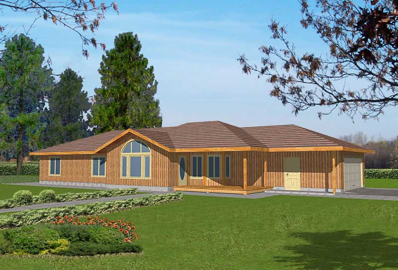 Front Elevation of this Ranch House (#132-1388) at The Plan Collection.