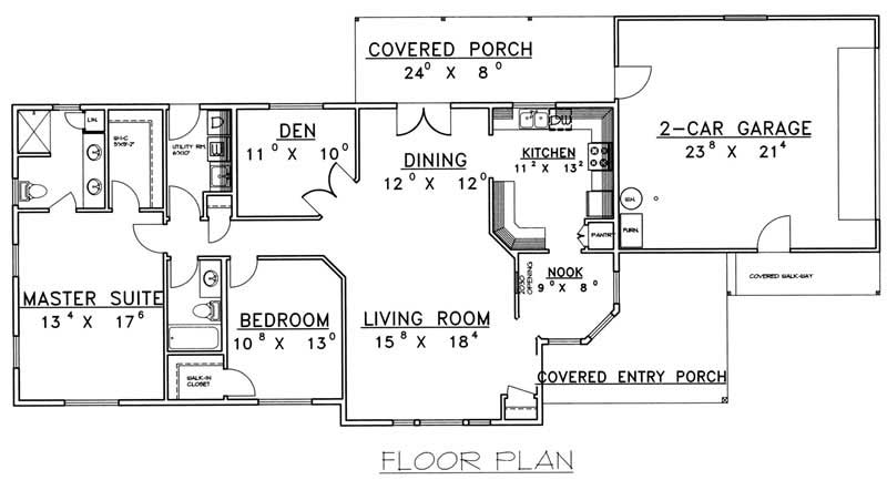 Floor Plan First Story of Ranch Plan #132-1388