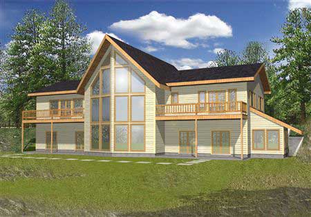 Front Elevation of this Log Cabin House (#132-1393) at The Plan Collection.