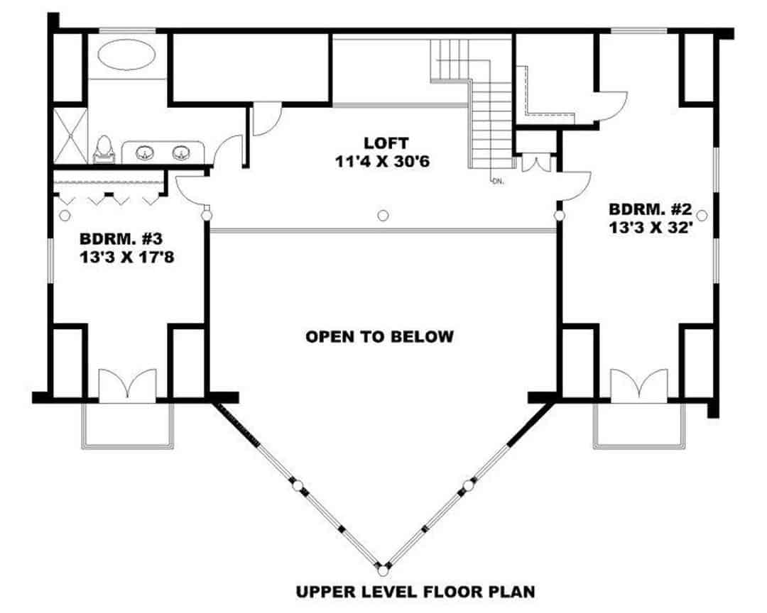 Upper Level of Log Cabin Plan #132-1400